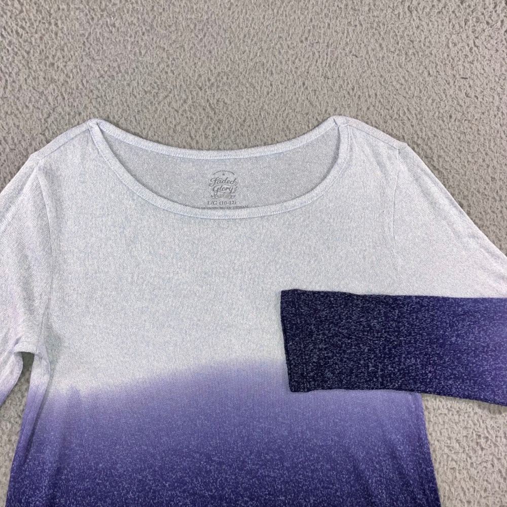 Ombre Top Girls L 10-12 Purple Lace Trim L/S Layering Gradient Casual Preppy